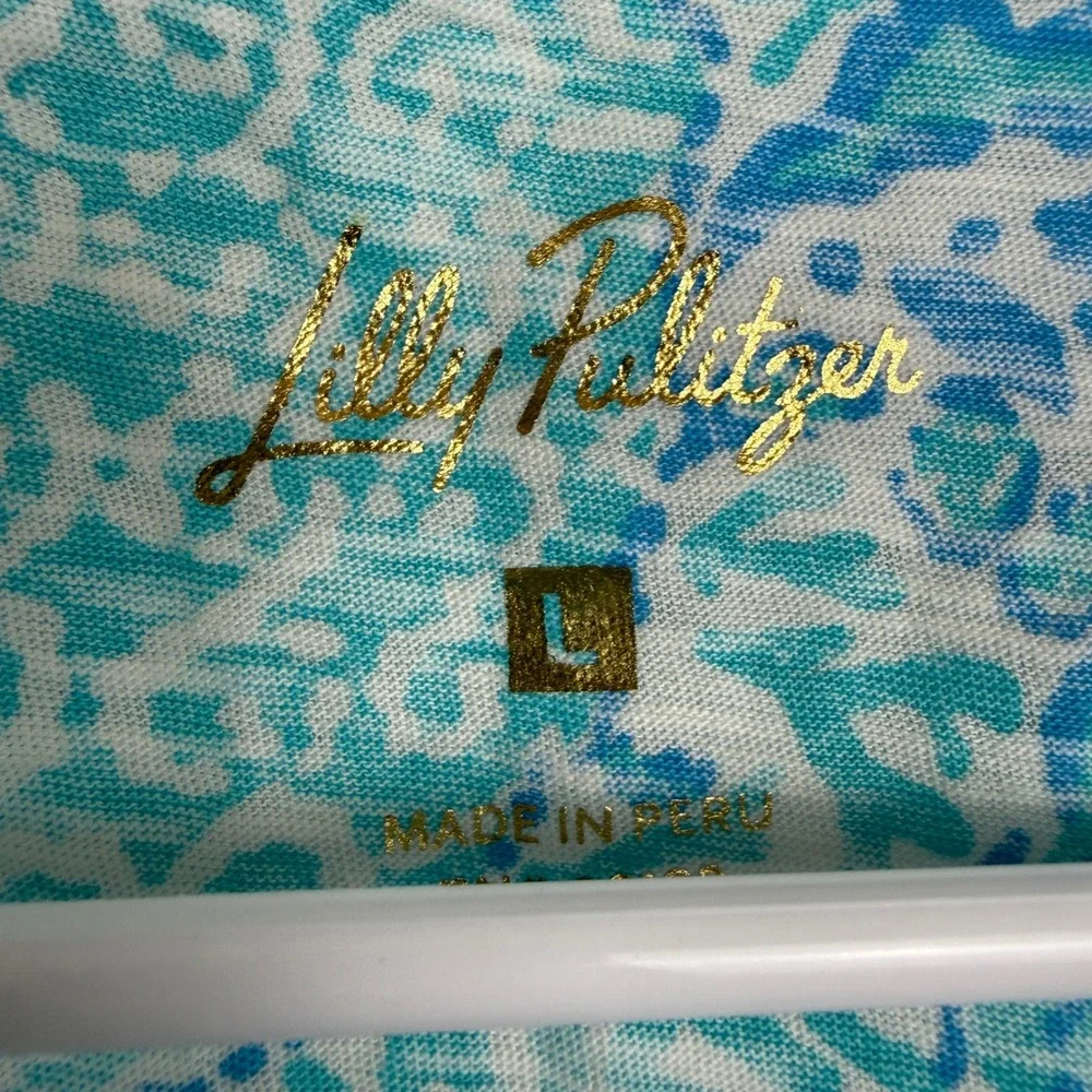 Lilly Pulitzer Blue Etta Scoop Neck LARGE Shirt Goombay Grooves Coastal NWT - Picture 3 of 10